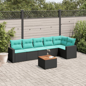 vidaXL 7-delige Loungeset met kussens poly rattan zwart