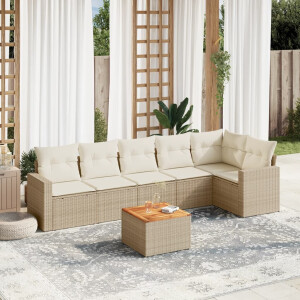 vidaXL 7-delige Loungeset met kussens poly rattan beige