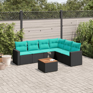 vidaXL 7-delige Loungeset met kussens poly rattan zwart