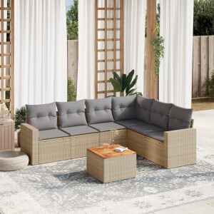 vidaXL 7-delige Loungeset met kussens poly rattan gemengd beige