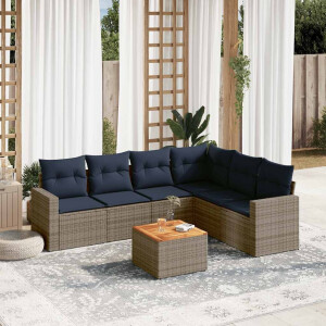 vidaXL 7-delige Loungeset met kussens poly rattan grijs