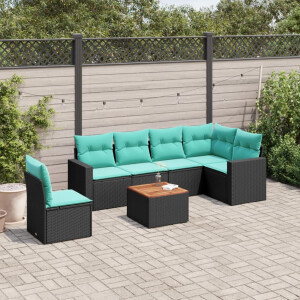 vidaXL 7-delige Loungeset met kussens poly rattan zwart