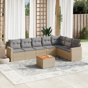 vidaXL 8-delige Loungeset met kussens poly rattan gemengd beige