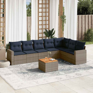 vidaXL 8-delige Loungeset met kussens poly rattan grijs