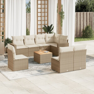 vidaXL 9-delige Loungeset met kussens poly rattan beige