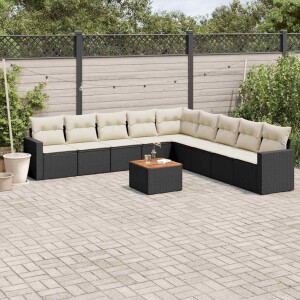 vidaXL 10-delige Loungeset met kussens poly rattan zwart