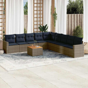 vidaXL 10-delige Loungeset met kussens poly rattan grijs