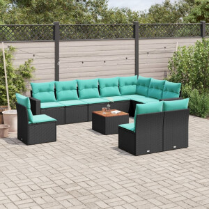 vidaXL 11-delige Loungeset met kussens poly rattan zwart