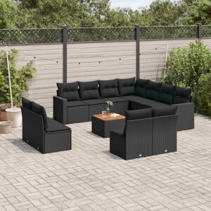 vidaXL 12-delige Loungeset met kussens poly rattan zwart