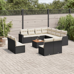 vidaXL 12-delige Loungeset met kussens poly rattan zwart