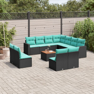 vidaXL 12-delige Loungeset met kussens poly rattan zwart