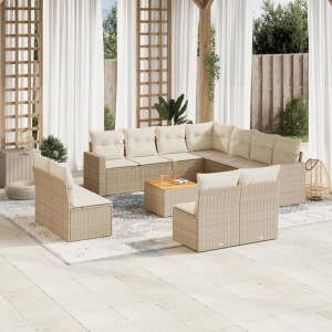 vidaXL 12-delige Loungeset met kussens poly rattan beige