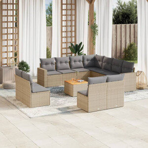 vidaXL 12-delige Loungeset met kussens poly rattan gemengd beige