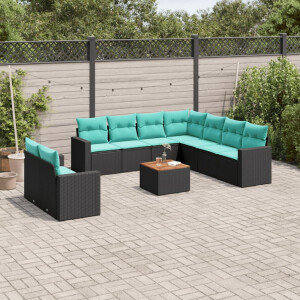 vidaXL 10-delige Loungeset met kussens poly rattan zwart