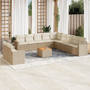 vidaXL 12-delige Loungeset met kussens poly rattan beige