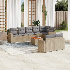 vidaXL 9-delige Loungeset met kussens poly rattan gemengd beige