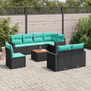 vidaXL 9-delige Loungeset met kussens poly rattan zwart