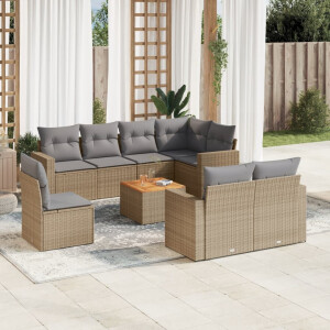 vidaXL 9-delige Loungeset met kussens poly rattan gemengd beige