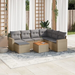 vidaXL 8-delige Loungeset met kussens poly rattan gemengd beige