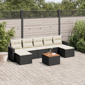 vidaXL 8-delige Loungeset met kussens poly rattan zwart