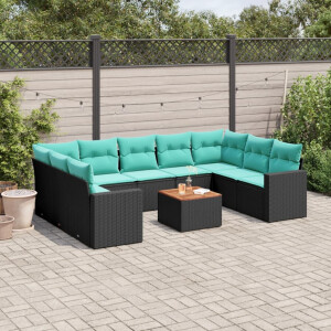 vidaXL 10-delige Loungeset met kussens poly rattan zwart