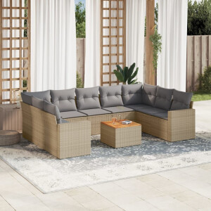 vidaXL 10-delige Loungeset met kussens poly rattan gemengd beige
