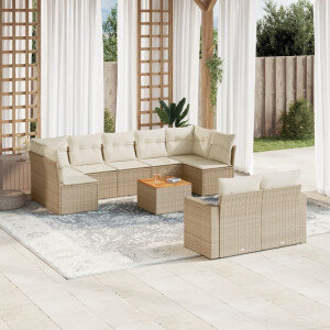 vidaXL 10-delige Loungeset met kussens poly rattan beige