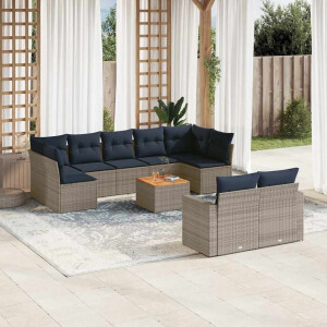 vidaXL 10-delige Loungeset met kussens poly rattan grijs