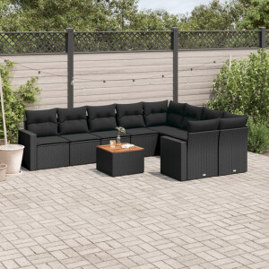 vidaXL 10-delige Loungeset met kussens poly rattan zwart