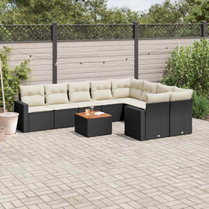 vidaXL 10-delige Loungeset met kussens poly rattan zwart