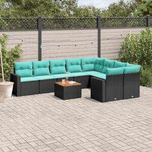 vidaXL 10-delige Loungeset met kussens poly rattan zwart