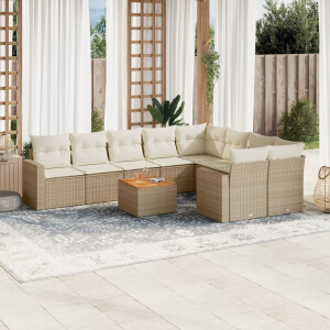 vidaXL 10-delige Loungeset met kussens poly rattan beige