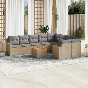 vidaXL 10-delige Loungeset met kussens poly rattan gemengd beige