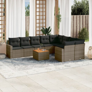 vidaXL 10-delige Loungeset met kussens poly rattan grijs