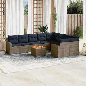 vidaXL 10-delige Loungeset met kussens poly rattan grijs