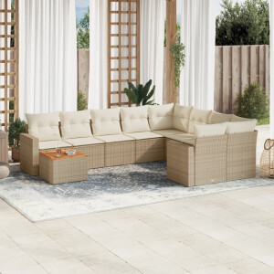 vidaXL 10-delige Loungeset met kussens poly rattan beige