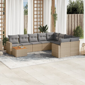vidaXL 10-delige Loungeset met kussens poly rattan gemengd beige