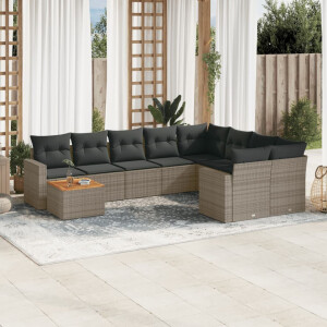 vidaXL 10-delige Loungeset met kussens poly rattan grijs