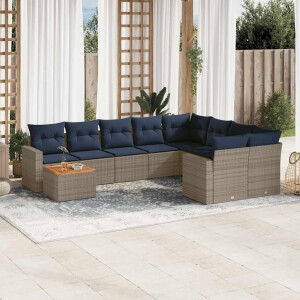 vidaXL 10-delige Loungeset met kussens poly rattan grijs