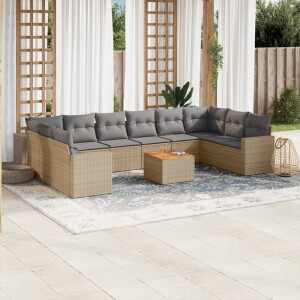 vidaXL 11-delige Loungeset met kussens poly rattan gemengd beige
