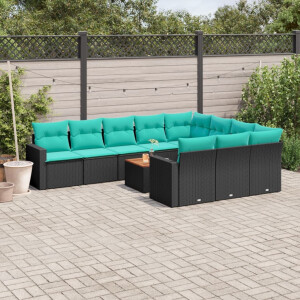 vidaXL 11-delige Loungeset met kussens poly rattan zwart