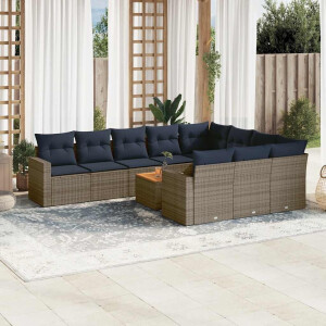 vidaXL 11-delige Loungeset met kussens poly rattan grijs
