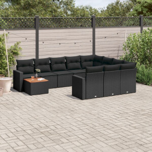 vidaXL 11-delige Loungeset met kussens poly rattan zwart