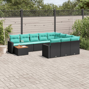 vidaXL 11-delige Loungeset met kussens poly rattan zwart