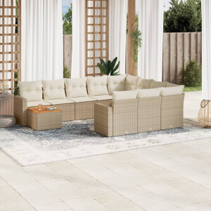 vidaXL 11-delige Tuinset met kussens poly rattan beige