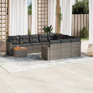 vidaXL 11-delige Loungeset met kussens poly rattan grijs