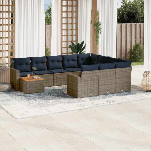 vidaXL 11-delige Loungeset met kussens poly rattan grijs
