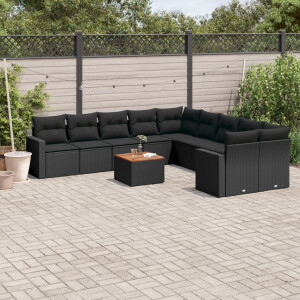vidaXL 11-delige Loungeset met kussens poly rattan zwart