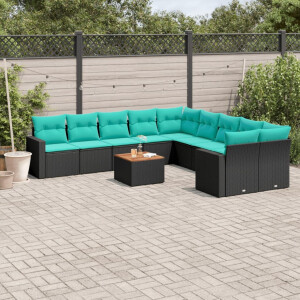 vidaXL 11-delige Loungeset met kussens poly rattan zwart