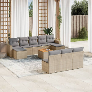 vidaXL 11-delige Loungeset met kussens poly rattan gemengd beige